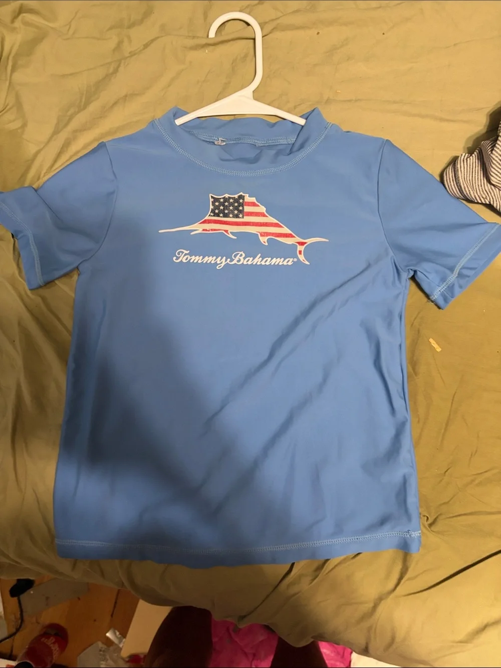 Tommy Bahama Light Blue Short Sleeve Rash Guard with American Marlin Print